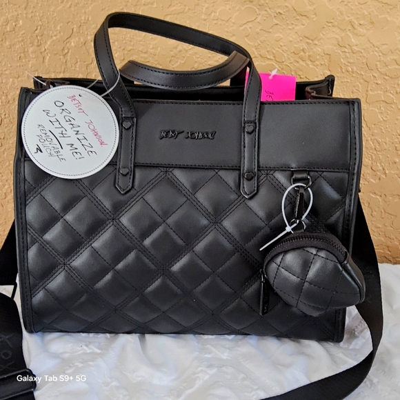 NWT BLACK XOBECCA BETSEY JOHNSON TOTE SHOULDER BAG w/POUCH - Picture 3 of 15